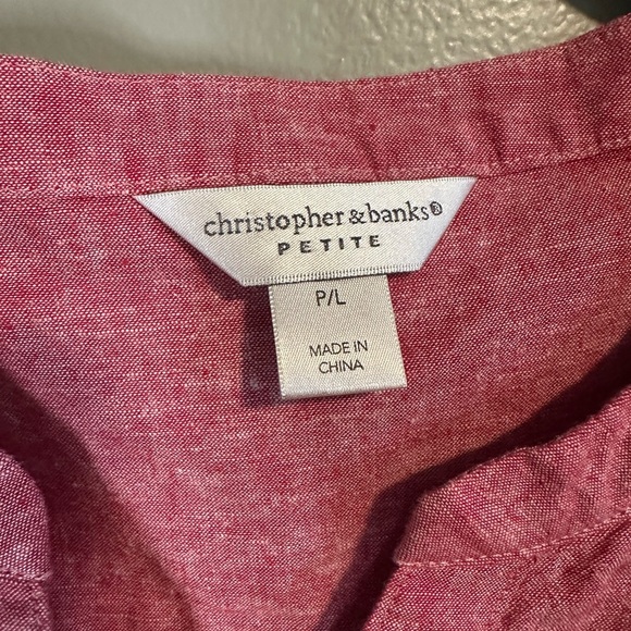 Christopher & Banks Red 3/4 sleeve linen blend western boho shirt size PL - Picture 2 of 7